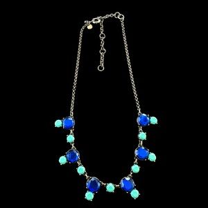 J Crew Antique Gold Blue Green Round Stone Statement Necklace 20”